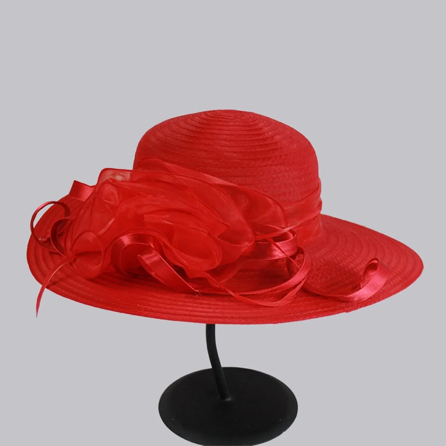 YOLAI Wide Brim Summer Hat for Women Lady Tea Party Fascinators Cap Church Wedding Cap with Flower