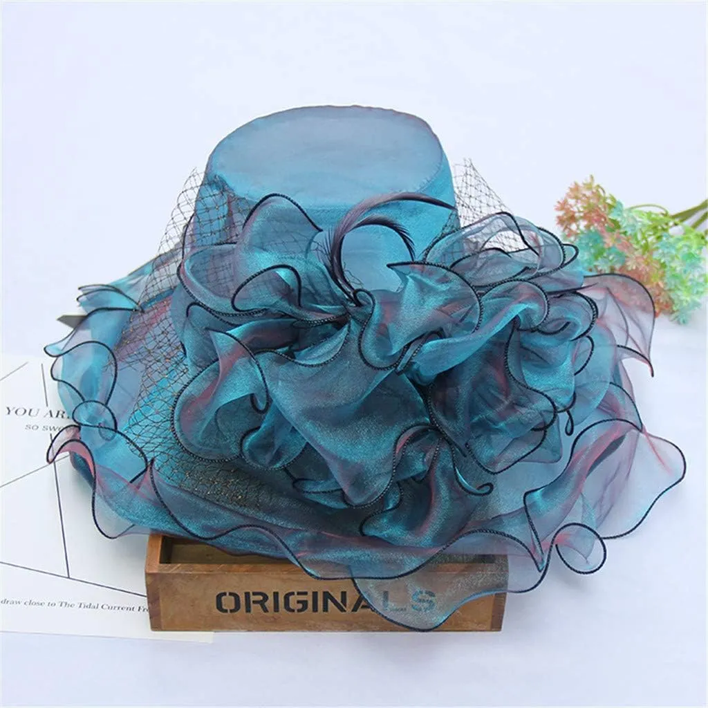 YOLAI Women's Organza Church Fascinator Bridal Tea Party Wedding Hat Beach Hats for Women