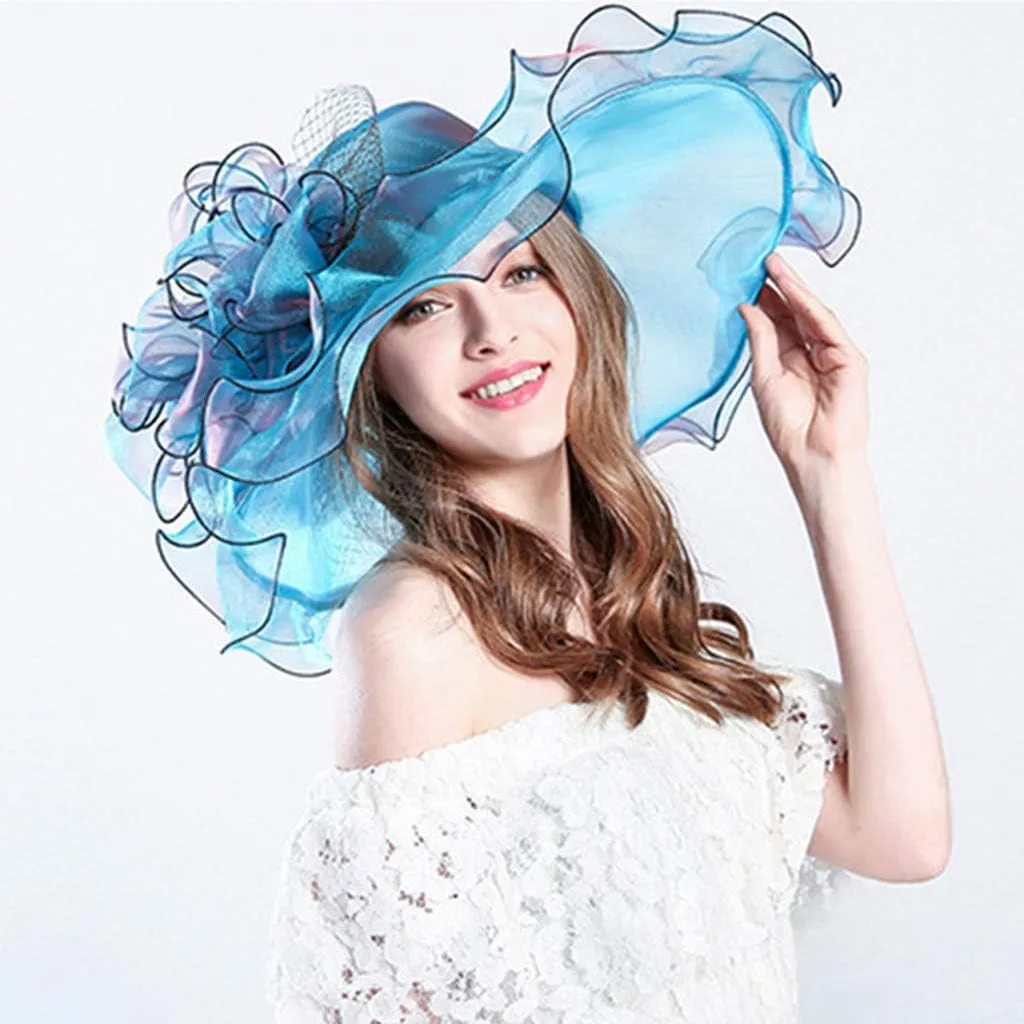 YOLAI Women's Organza Church Fascinator Bridal Tea Party Wedding Hat Beach Hats for Women
