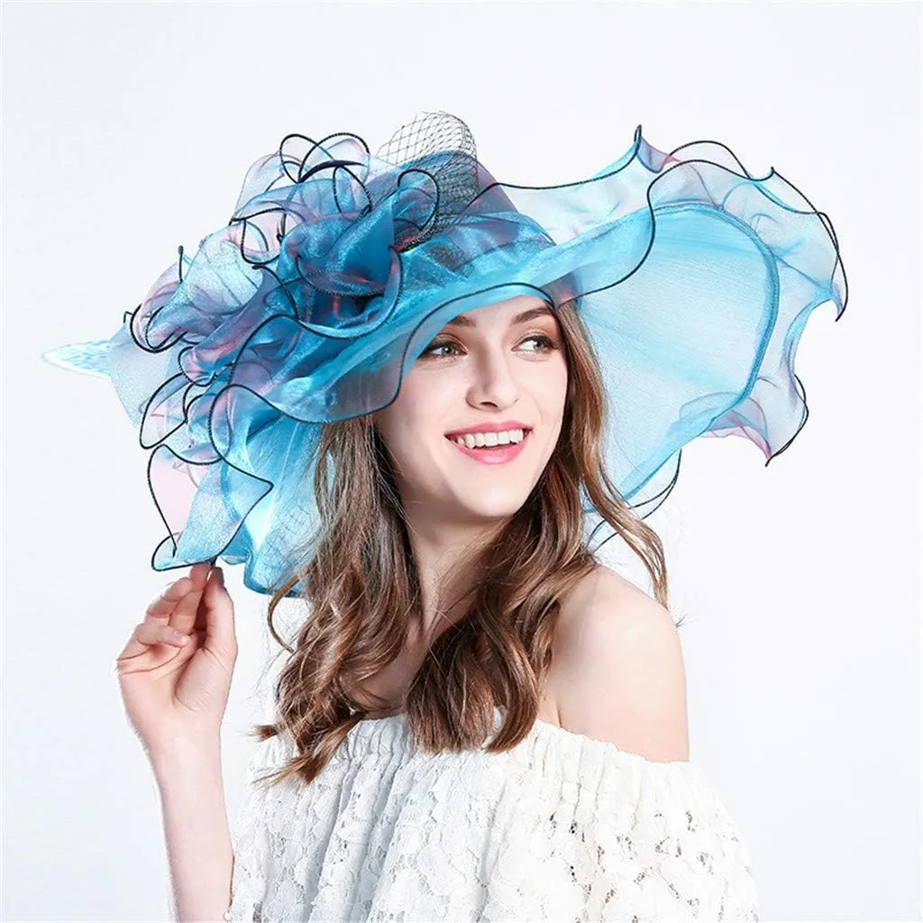 YOLAI Women's Organza Church Fascinator Bridal Tea Party Wedding Hat Beach Hats for Women
