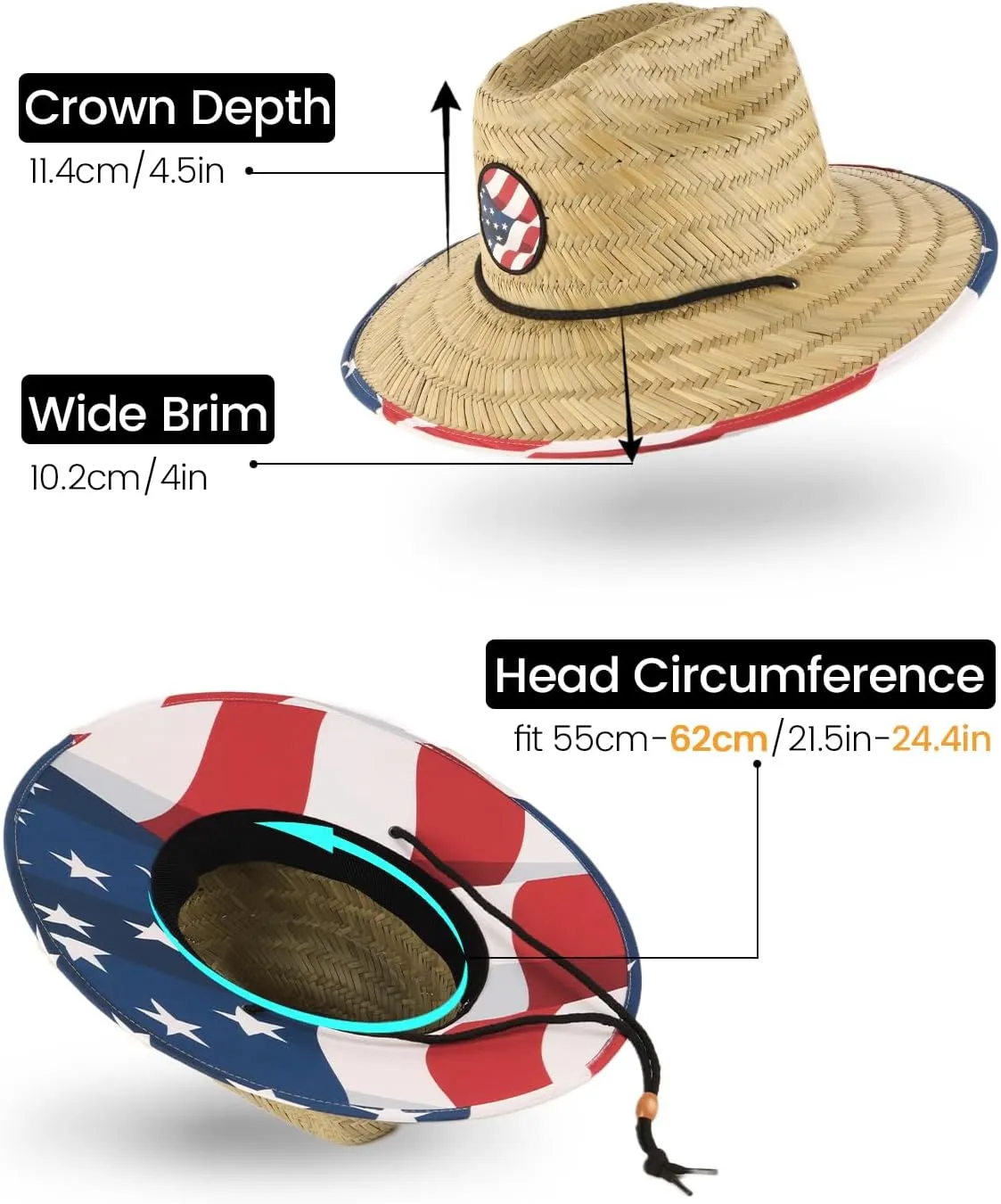 Zylioo Oversize XXL Straw Hat for Men,XL Women Wide Brim Lifeguard Hat,Large Beach Sun Hat UPF 50  for Sun Protection