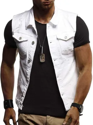 ZYXTIM Men's Classic Denim Vest Vintage Distressed Button Down Sleeveless Trucker Jacket Unlined Motorcycle Biker Jackets