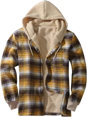 ZYXTIM Plaid Hoodies Jackets for Men Lightweight Casual Long Sleeve Lightweight Lined Button Down Padded Jackets Color Block
