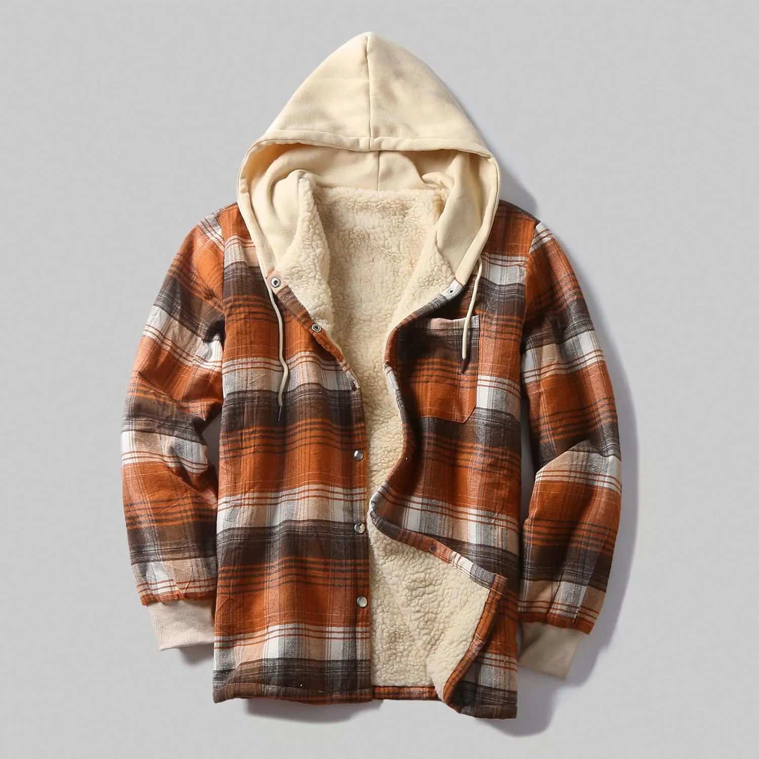 ZYXTIM Plaid Hoodies Jackets for Men Lightweight Casual Long Sleeve Lightweight Lined Button Down Padded Jackets Color Block