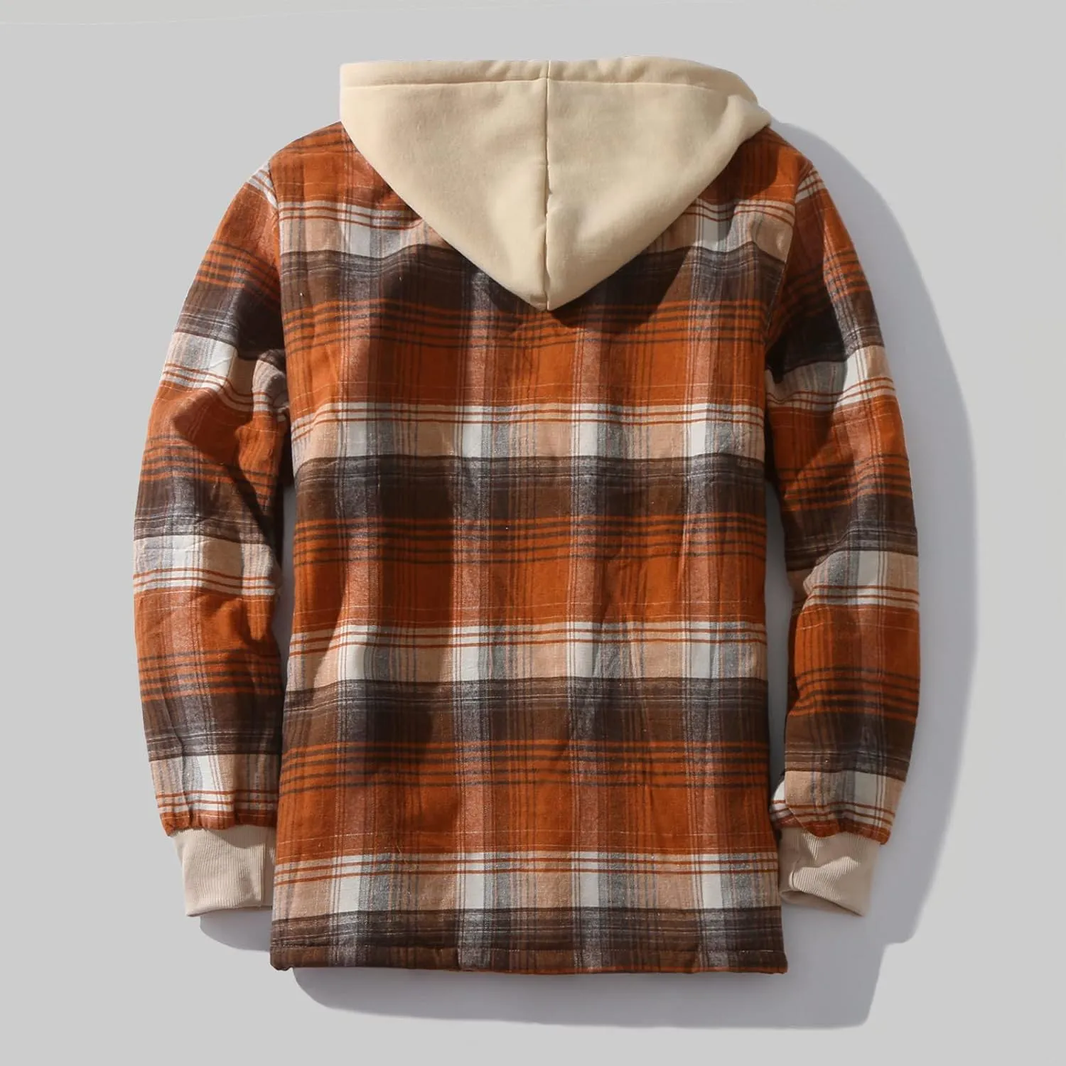 ZYXTIM Plaid Hoodies Jackets for Men Lightweight Casual Long Sleeve Lightweight Lined Button Down Padded Jackets Color Block