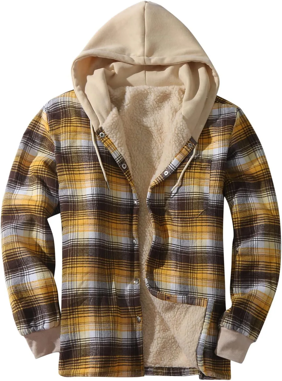ZYXTIM Plaid Hoodies Jackets for Men Lightweight Casual Long Sleeve Lightweight Lined Button Down Padded Jackets Color Block