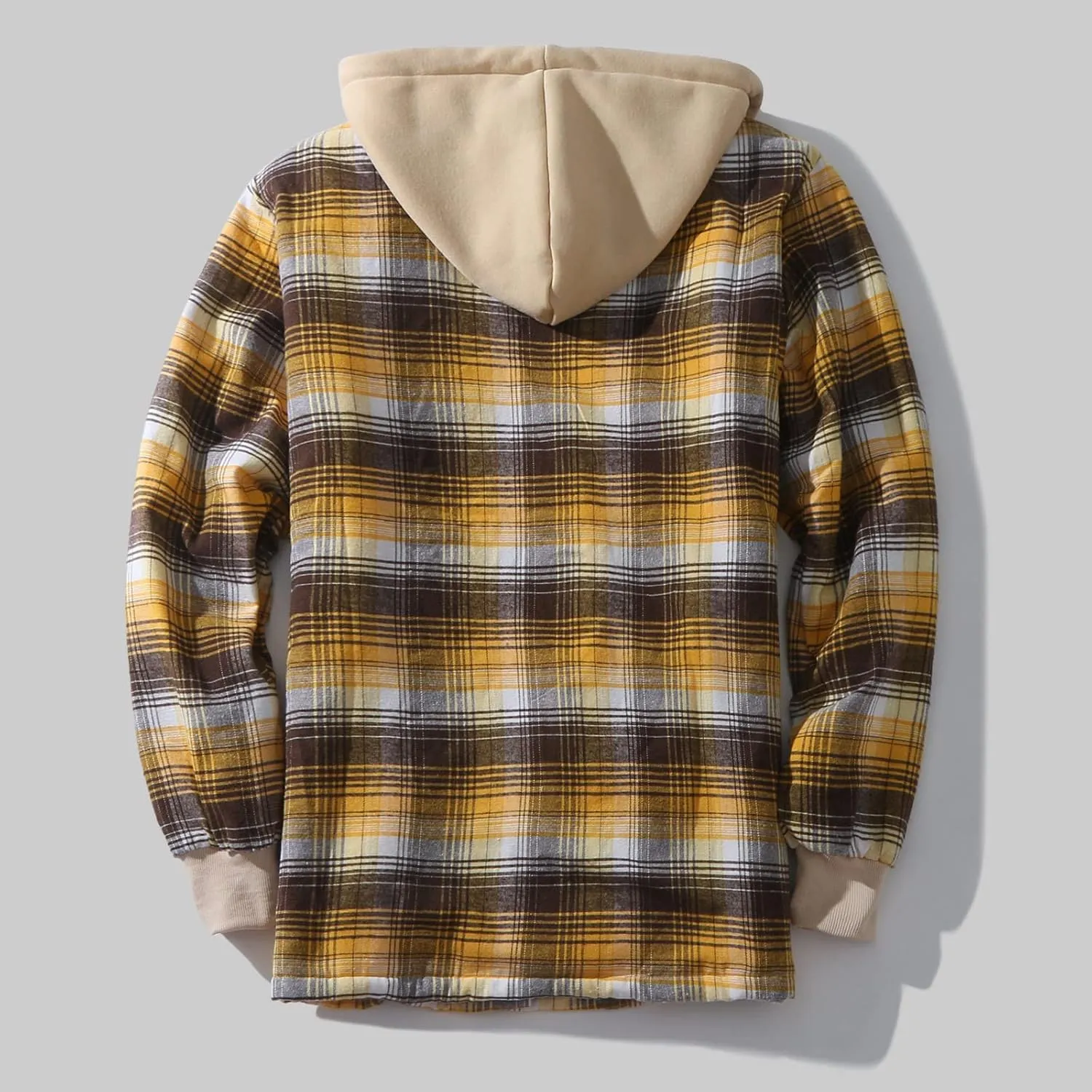 ZYXTIM Plaid Hoodies Jackets for Men Lightweight Casual Long Sleeve Lightweight Lined Button Down Padded Jackets Color Block