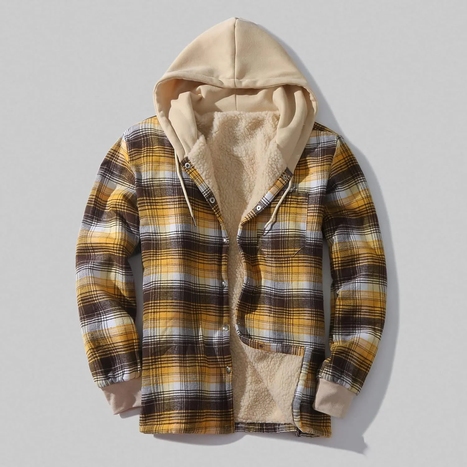 ZYXTIM Plaid Hoodies Jackets for Men Lightweight Casual Long Sleeve Lightweight Lined Button Down Padded Jackets Color Block