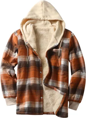 ZYXTIM Plaid Hoodies Jackets for Men Lightweight Casual Long Sleeve Lightweight Lined Button Down Padded Jackets Color Block